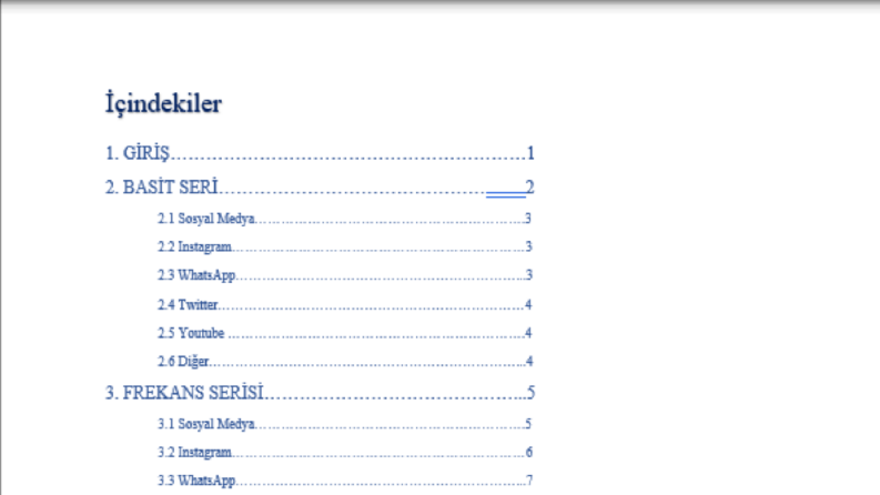 Word İçindekiler kısmı düzenleme
