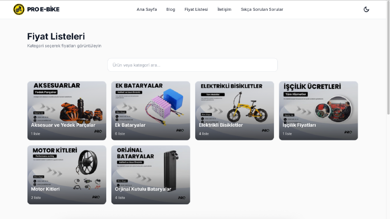 Elektrikli Araçlar(Pro E-Bike) için Web Tasarımı