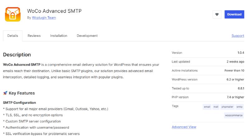 Wordpress.org Eklenti - WoCo Advanced SMTP 