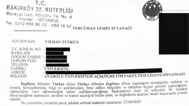 Tercüman Yemin Tutanağı