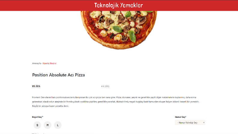 Teknolojik Yemekler – Sipariş Arayüzü