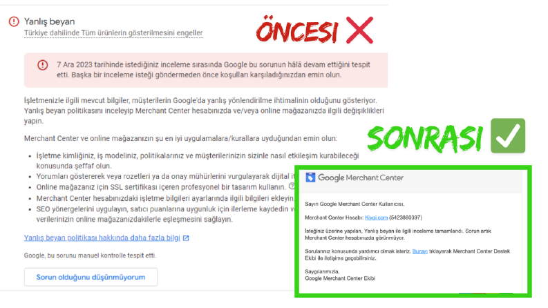 Google Merchant Yanlış Beyan
