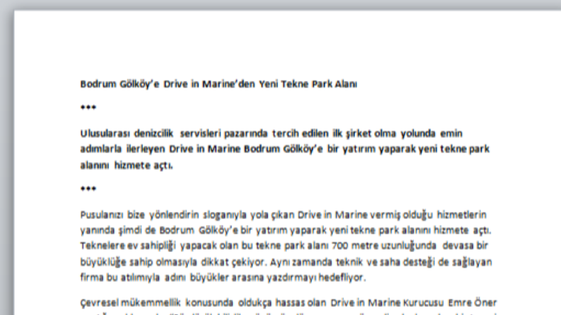 Drive in Marine / Basın Bülteni