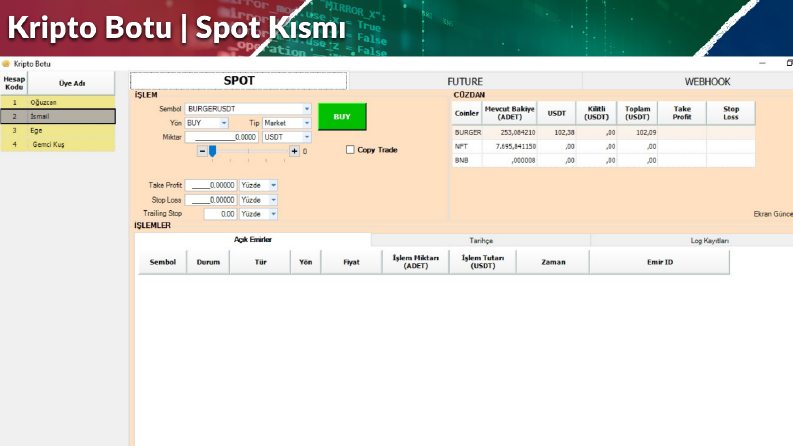 Kripto Botu | Spot Kısmı