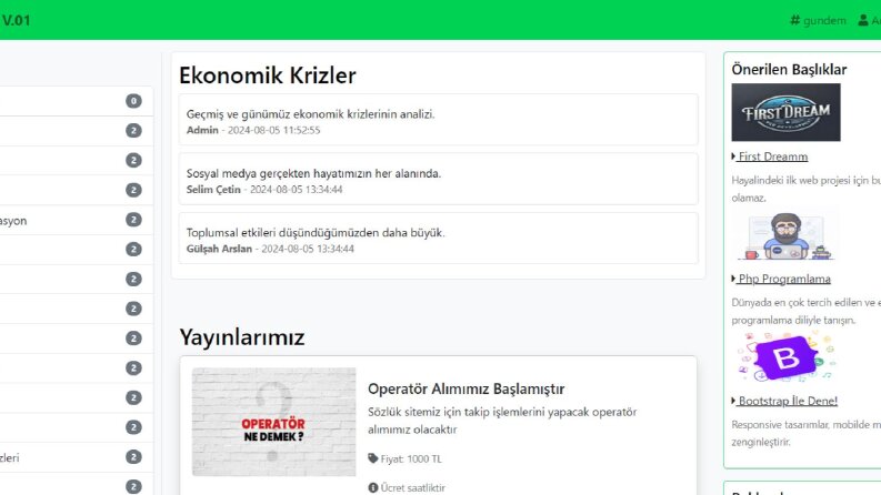 Admin Panelli Sözlük Sitesi