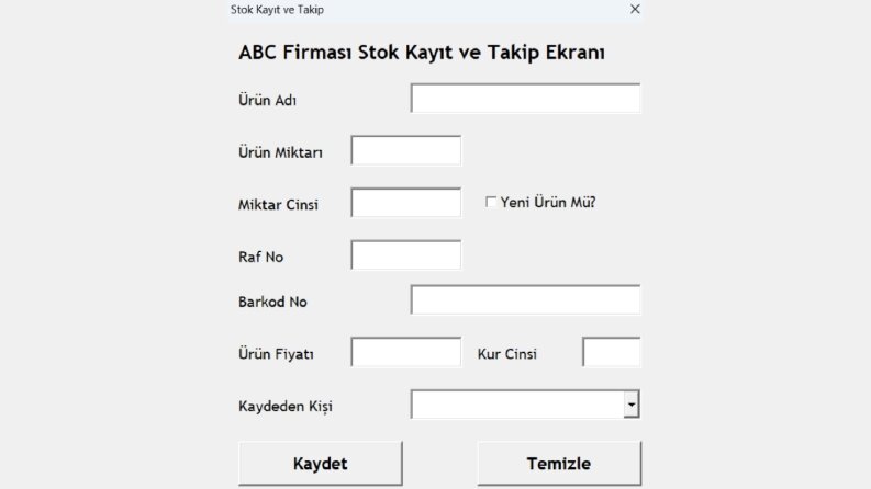 Örnek: Stok Kayıt ve Takip Ekranı