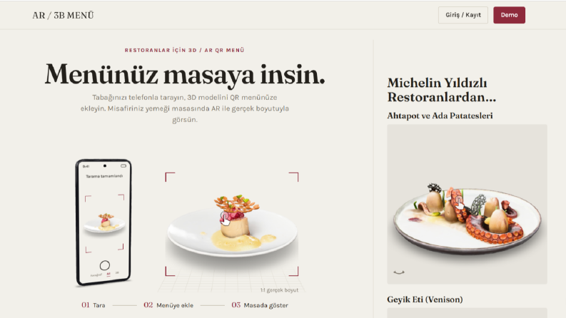 Restoranlar için AR / 3D QR Menü Platformu