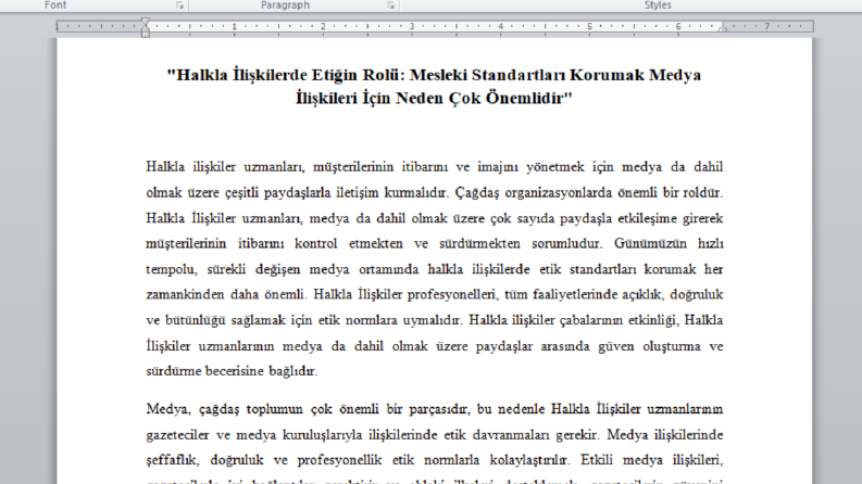 "Halkla İlişkilerde Etiğin Rolü"