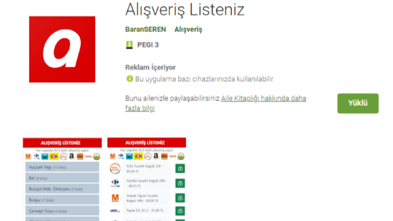 Android Uygulaması - Alışveriş Listeniz