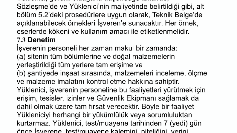 İnşaat sözleşmesi çevirisinden bir kısım