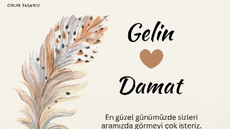 Boho Tüy Desenli Düğün Davetiyesi