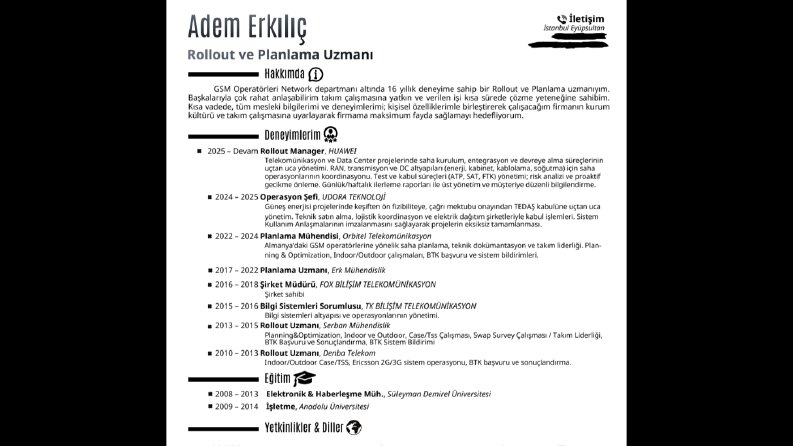 Adem bey ile yaptığımız CV çalışması