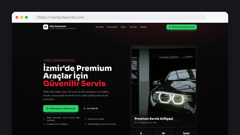 Mert Autoworks — Premium Oto Servis Tanıtım Sitesi
