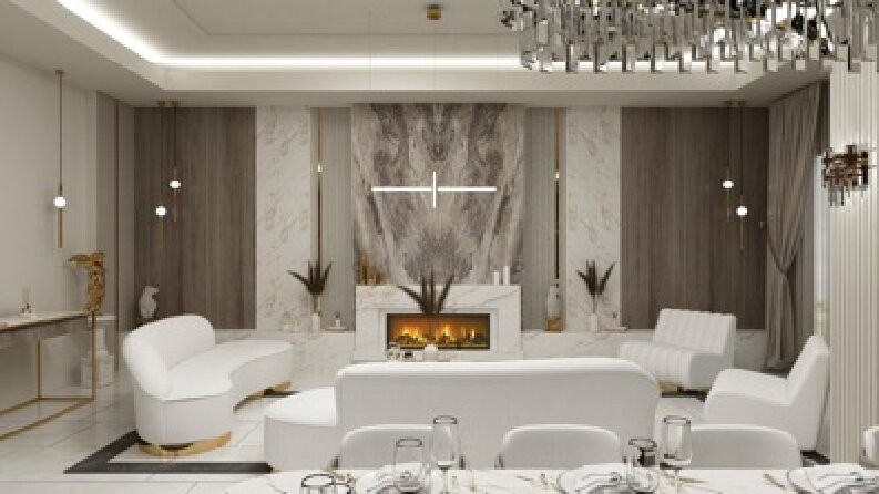 Tasarımını üstlendiğim villanın giriş ve salon alanları 