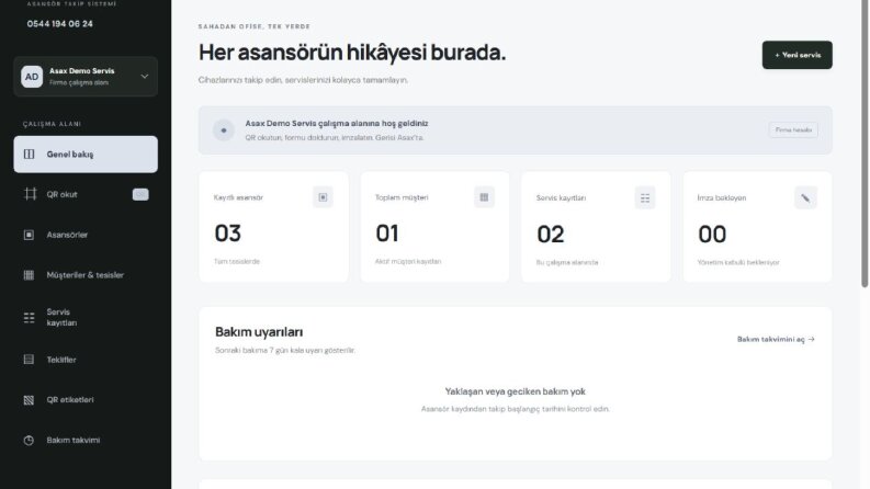 Asax – Asansör Takip ve Servis Sistemi (Demo)