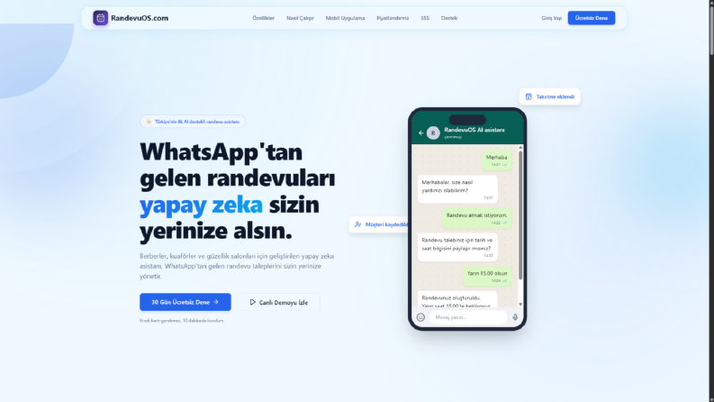 RandevuOS İçin Geliştirmiş Olduğum Tanıtım(Landing) Sayfası