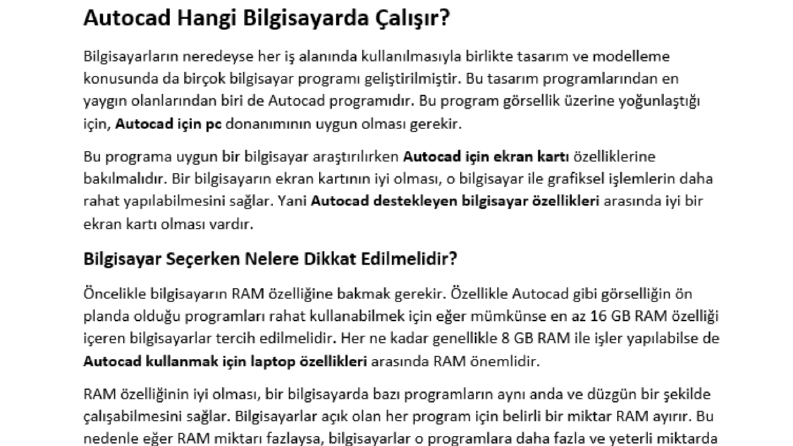 Autocad Destekleyen Bilgisayarlar Hakkında İçerik