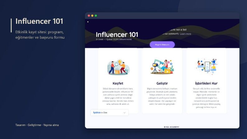Influencer 101: eğitim etkinliği kayıt sitesi