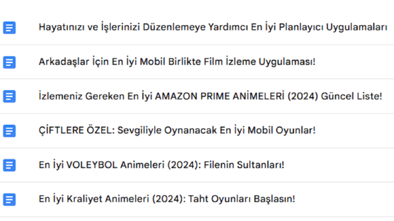 Liste içerikleri