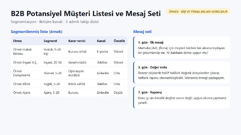 B2B Müşteri Listesi ve Satış Mesaj Seti (Örnek)