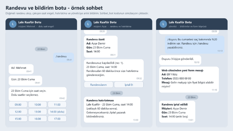 Telegram Randevu ve Bildirim Botu (Python)