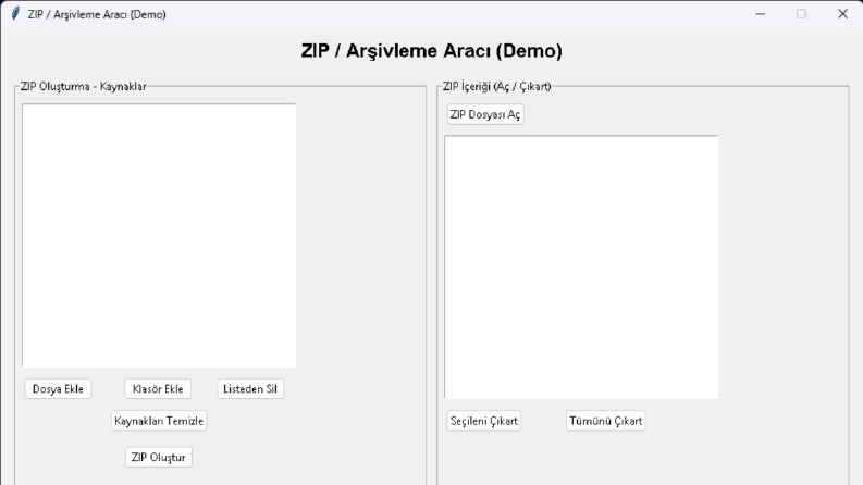 ZIP Oluşturma ve Arşiv Yönetimi Aracı (Demo)