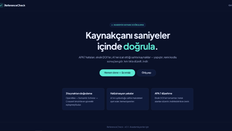 Reference Check-in: Akademik Kaynakça Doğrulama Sistemi