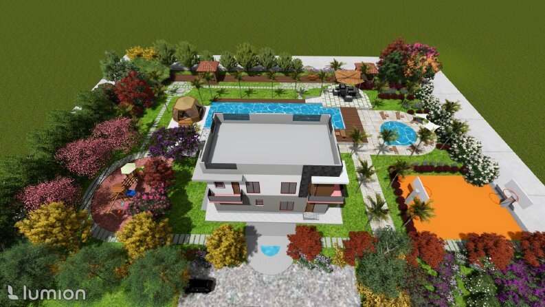 Modern Villa Peyzaj ve 3D Tasarım | Havuz, Bahçe ve Sosyal A