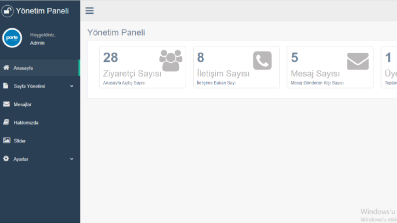 Admin Panelli Web Sayfası