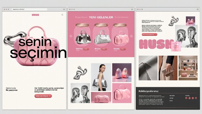 HUSH – Fütüristik & Y2K Çanta E-Ticaret Web Tasarımı