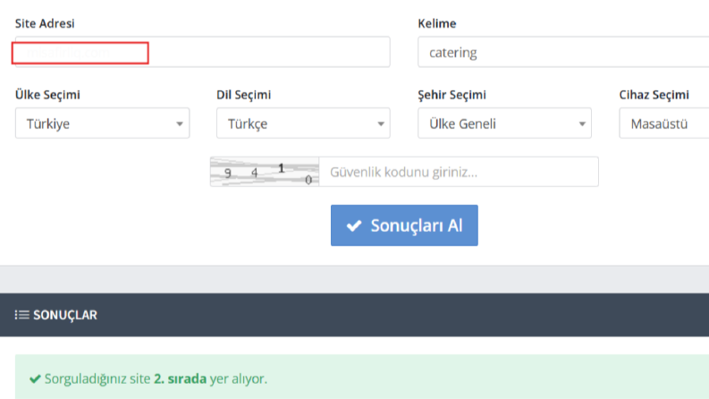 Catering Kelimesinde 2.sıra