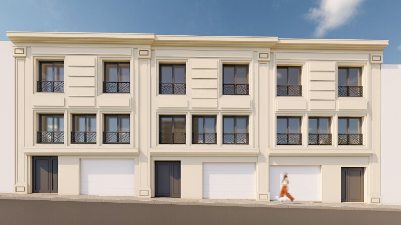 Bitişik sıralı villa cephe tasarımı, V-ray render