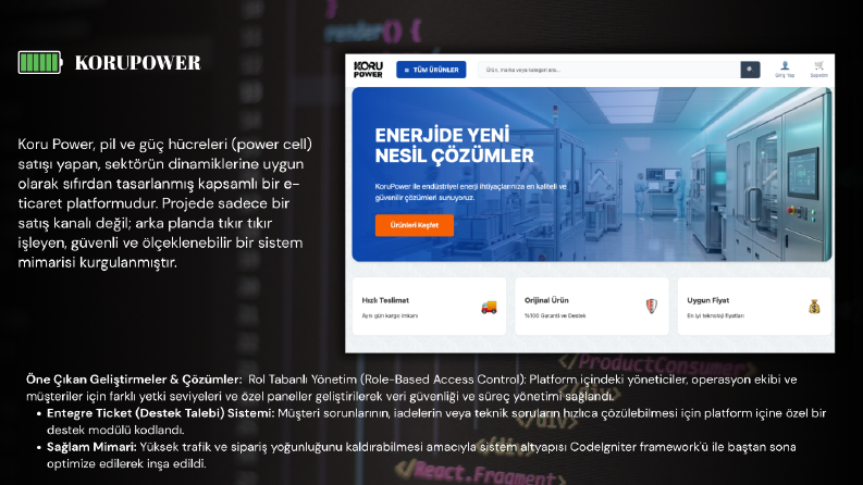 Koru Power – Bütünleşik E-Ticaret ve Müşteri Destek Platform