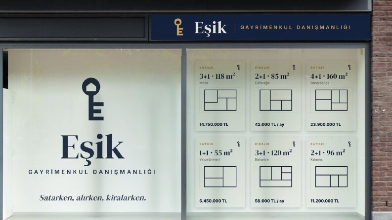 Eşik · Emlak ofisi logosu, vitrin ve ilan tasarımı