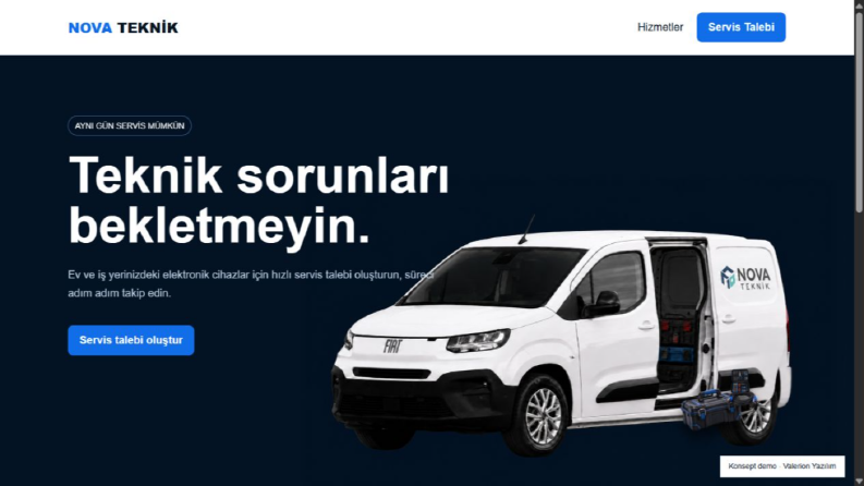 Valerion Yazılım – Canlı Web Site Demo Vitrini