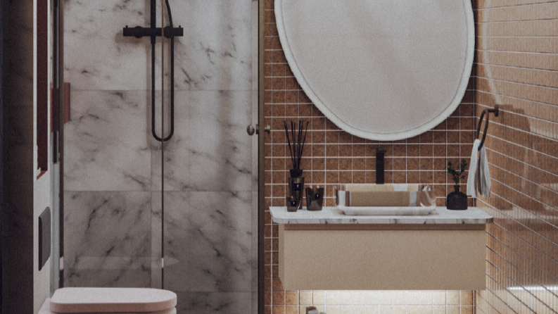 Modern apartman dairesi 3D tasarımı, render - Banyolar