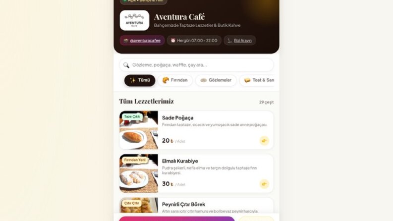 Aventura Cafe – Restoran & Dijital QR Menü