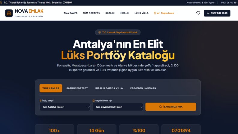 Nova Emlak - Lüks Villa & Portföy Tanıtım Platformu