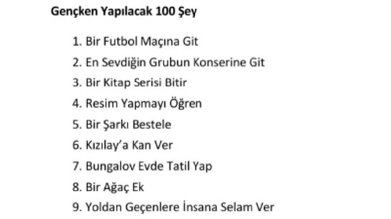 Gençken Yapılacak 100 Şey Hakkında Çalıştığım Yazım