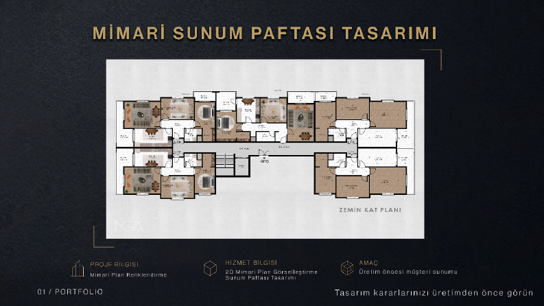 Mimari Sunum Paftası Tasarımı | Plan Renklendirme 