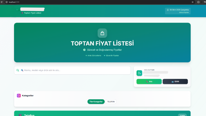 Admin Panelli Modern Toptan Fiyat Listesi Uygulaması