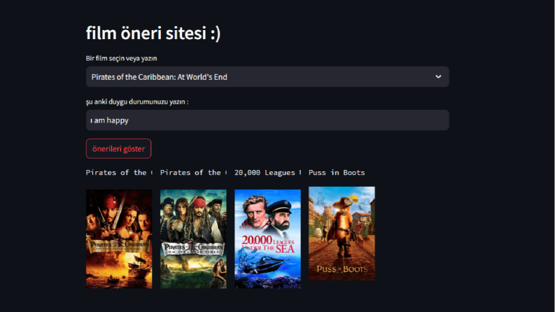 Film öneri sitesi ve duygu durum motoru entegrasyonu 