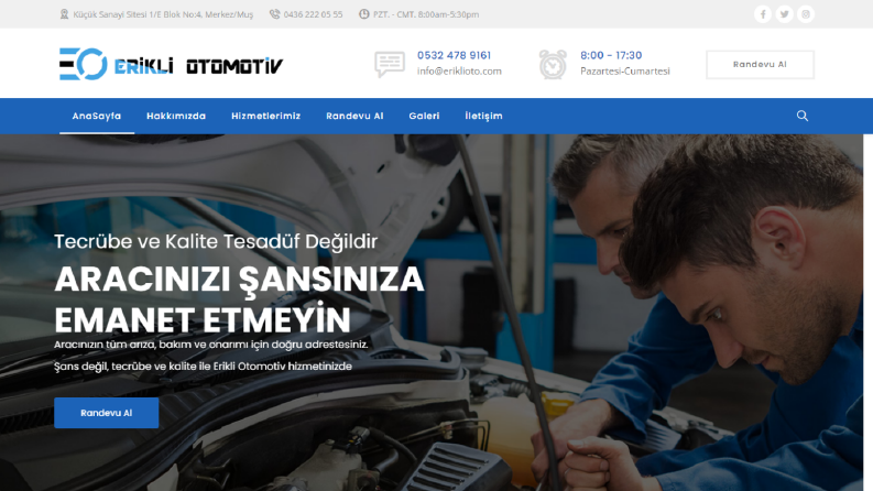 Erikli Otomotiv İçin Wordpress Web Sitesi