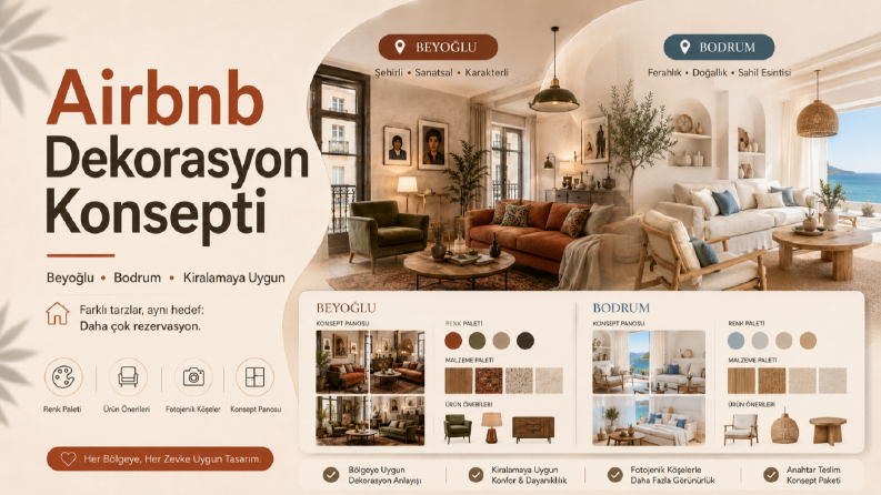 Airbnb evleri için fotojenik dekorasyon konsepti