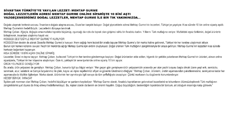 Mehtap Gurme İçin Basın Bülteni