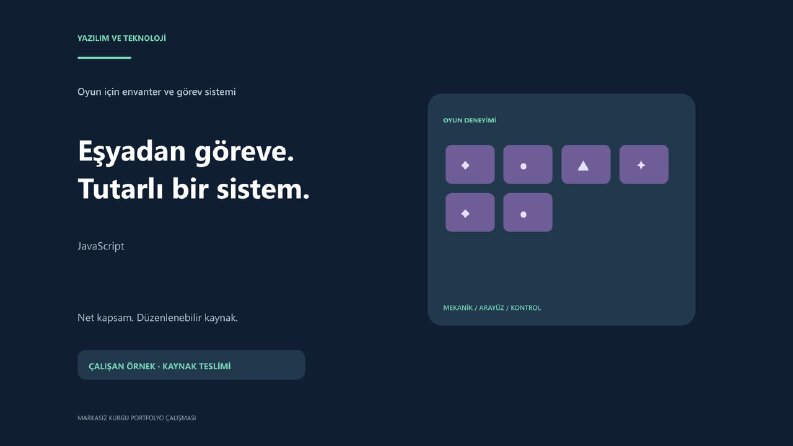 JavaScript oyun envanteri ve görev modülü