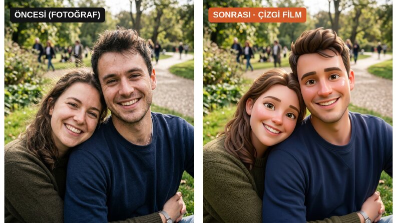 Çift Portresi – Fotoğraftan 3D Çizgi Film Karakterlere