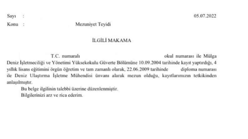 Mezuniyet Teyidi için Tercüme 