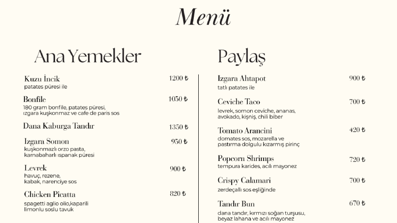 Menü Tasarımı