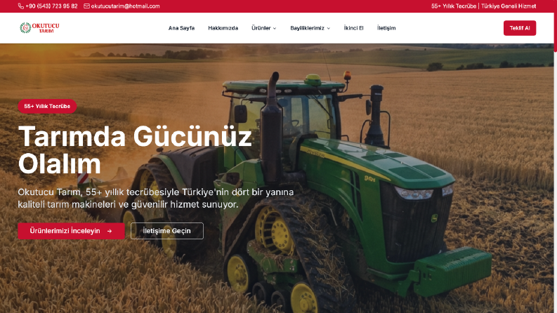 Tarım Makinası Şirketi İçin Özel Web Sitesi